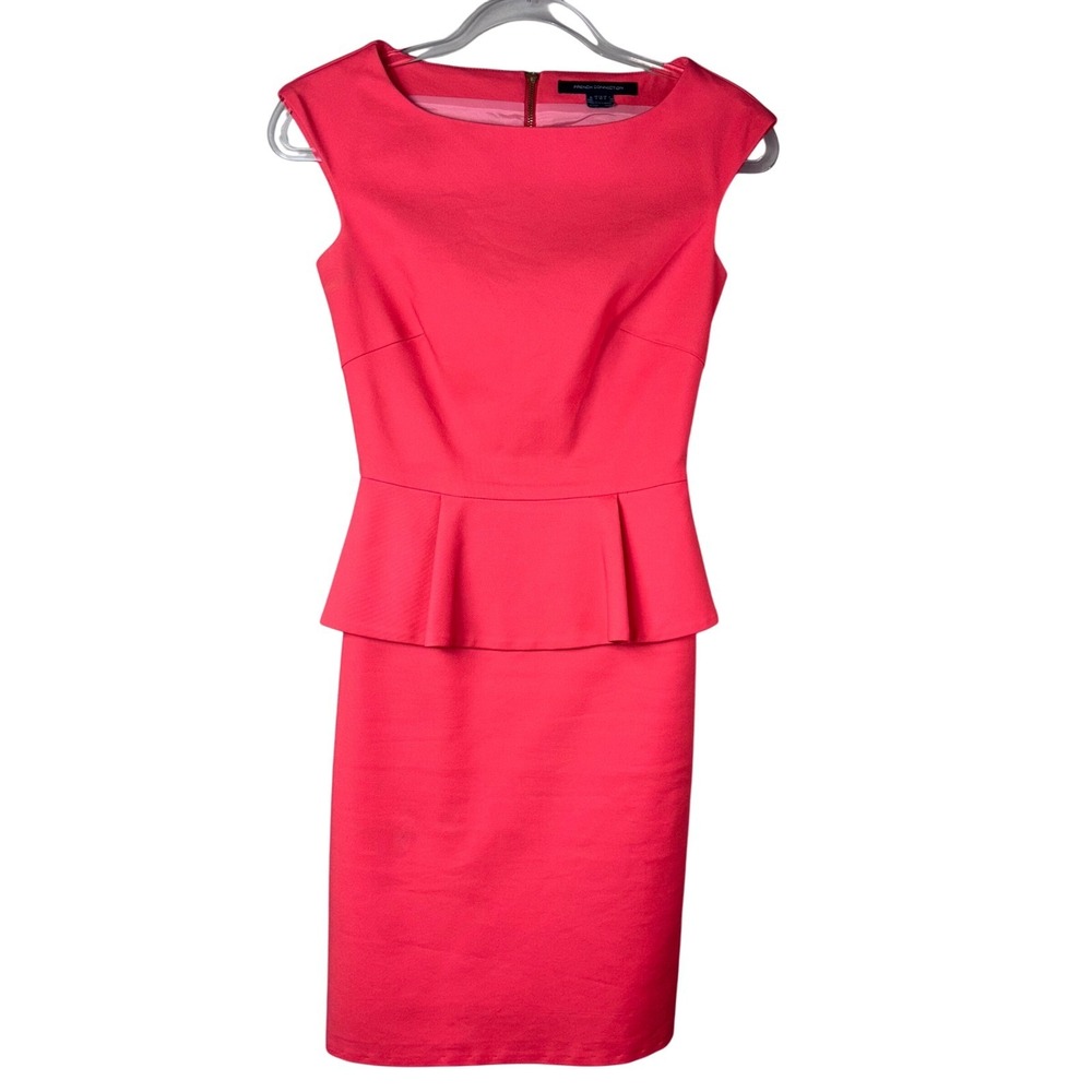 French Connection Pink Peplum Dress Sleeveless Sheath Career Cocktail